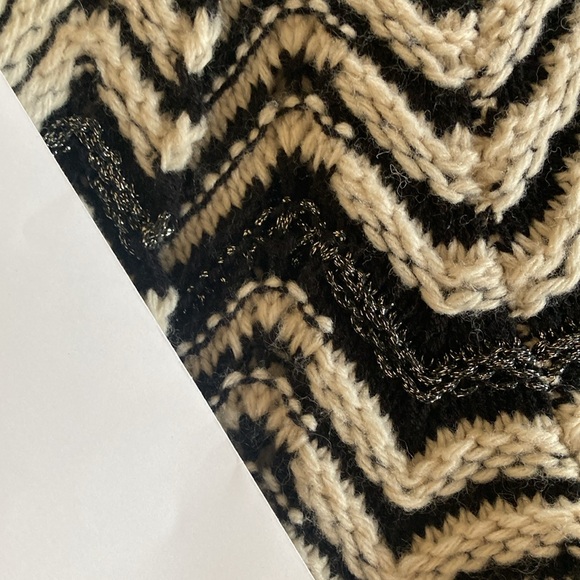 Women INC black cream silver chevron open front cardigan sweater shirt size M - Picture 6 of 6